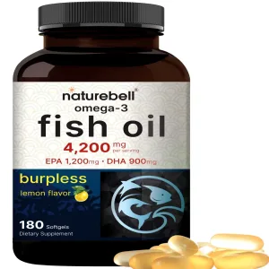 Omega 3 Fish Oil 4200mg, Highly Purified EPA & DHA, Lemon Flavored - 180 Softgels,